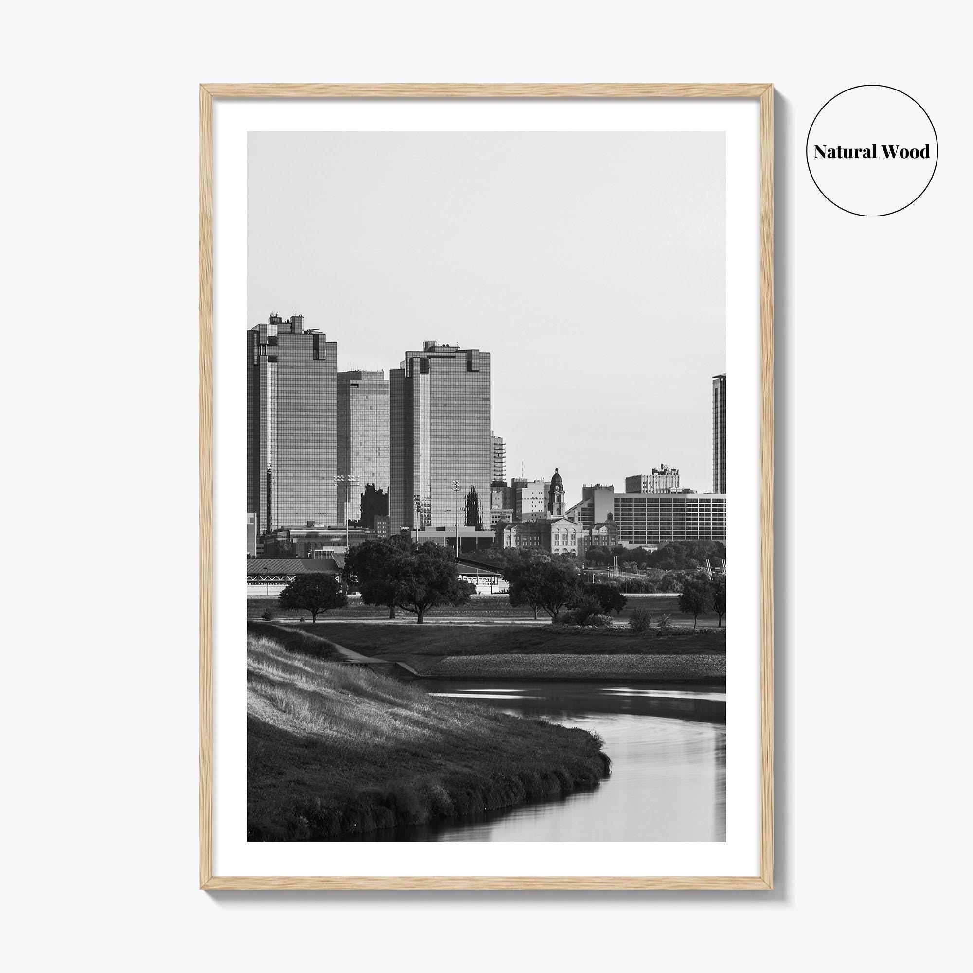 Fort Worth Skyline Black and White Fine Art Photo Print, Trinity River Texas Poster