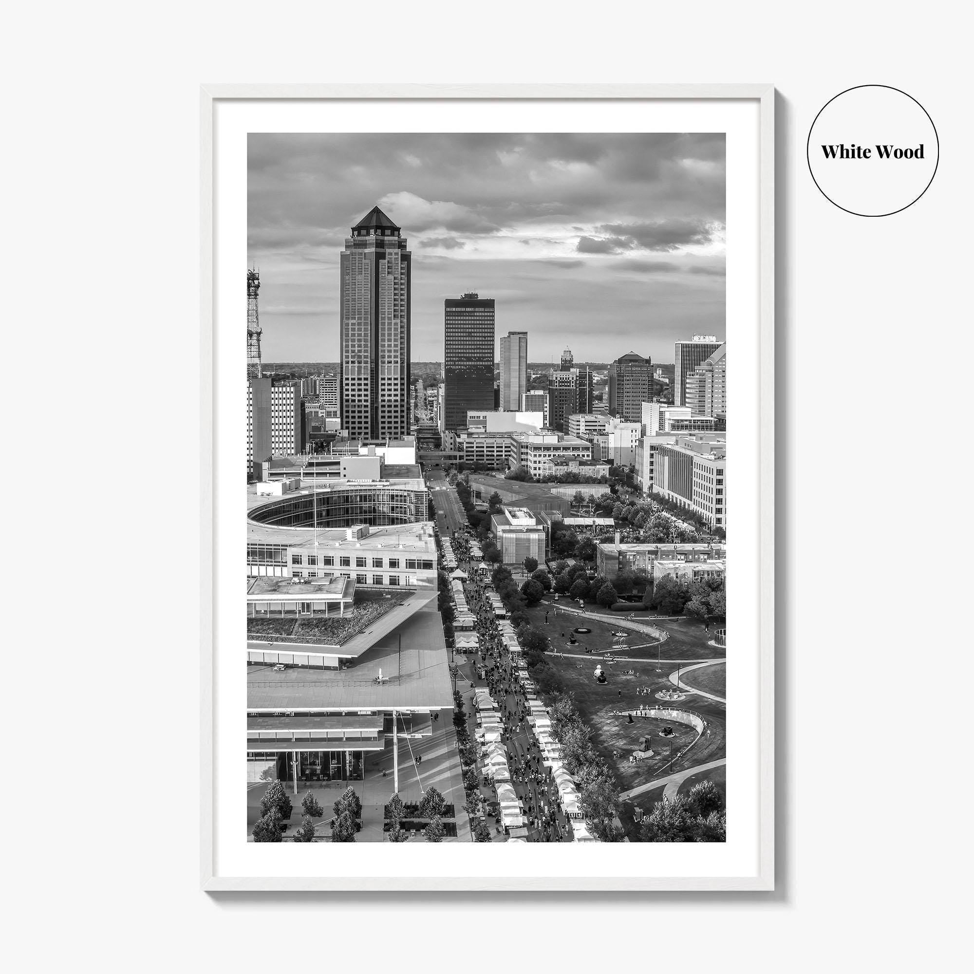 Des Moines Skyline Black and White Fine Art Photo Print, Iowa Poster, United States