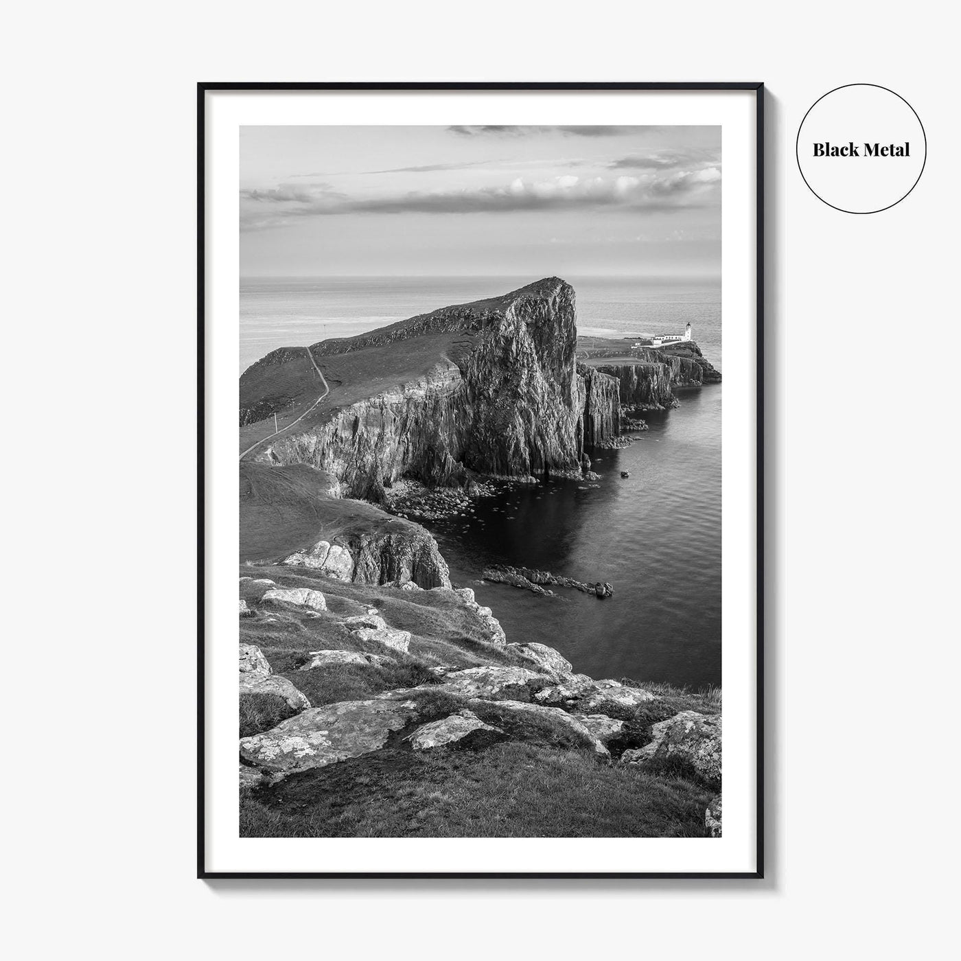 Neist Point Lighthouse Black and White Fine Art Photo Print, Isle of Skye Poster