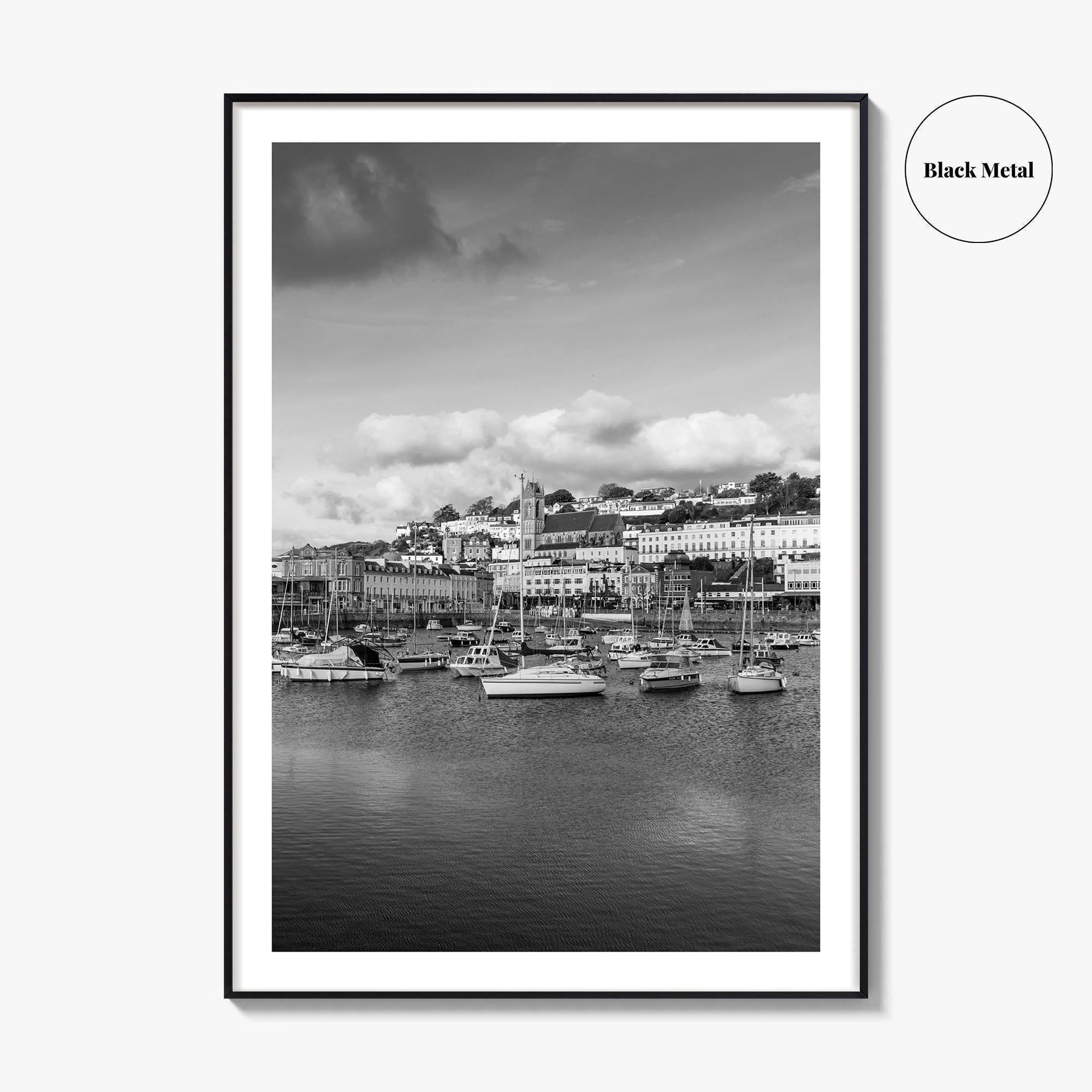 Torquay Black and White Fine Art Photo Print, Inner Harbour Devon England Torbay Poster