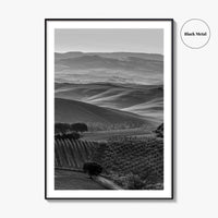 Tuscany Hills Black and White Fine Art Photo Print, Italy Landscape Wall Decor