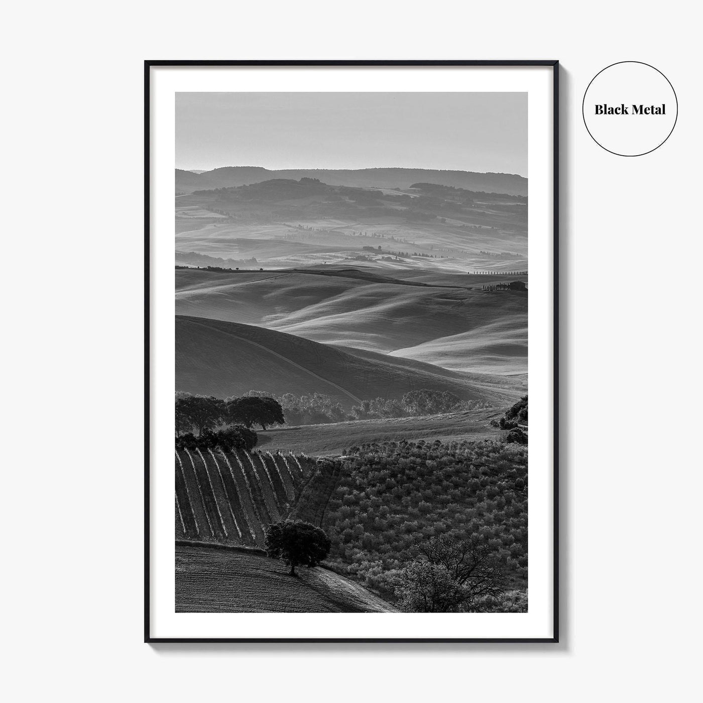 Tuscany Hills Black and White Fine Art Photo Print, Italy Landscape Wall Decor