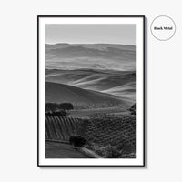 Tuscany Hills Black and White Fine Art Photo Print, Italy Landscape Wall Decor