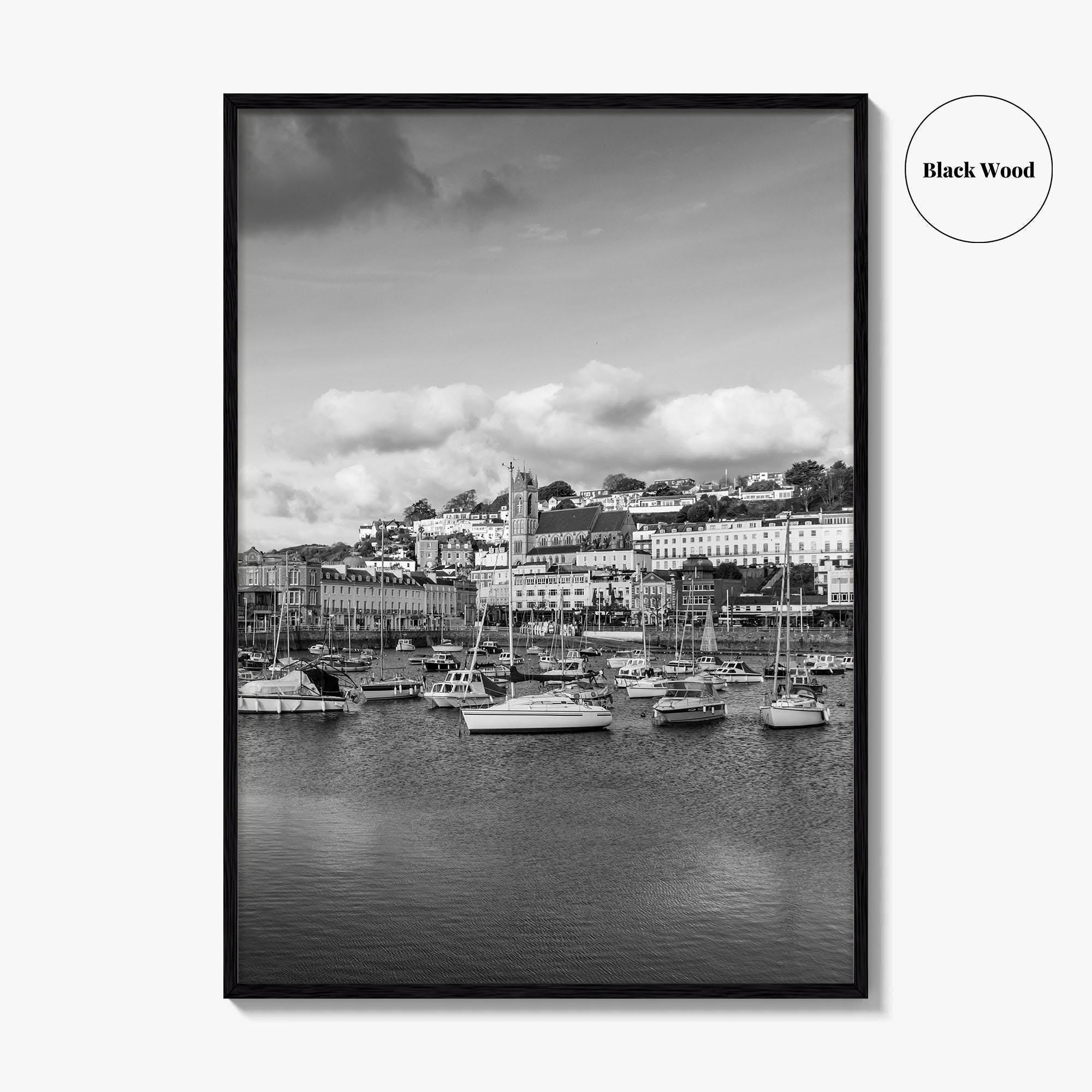 Torquay Black and White Fine Art Photo Print, Inner Harbour Devon England Torbay Poster