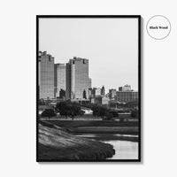 Fort Worth Skyline Black and White Fine Art Photo Print, Trinity River Texas Poster