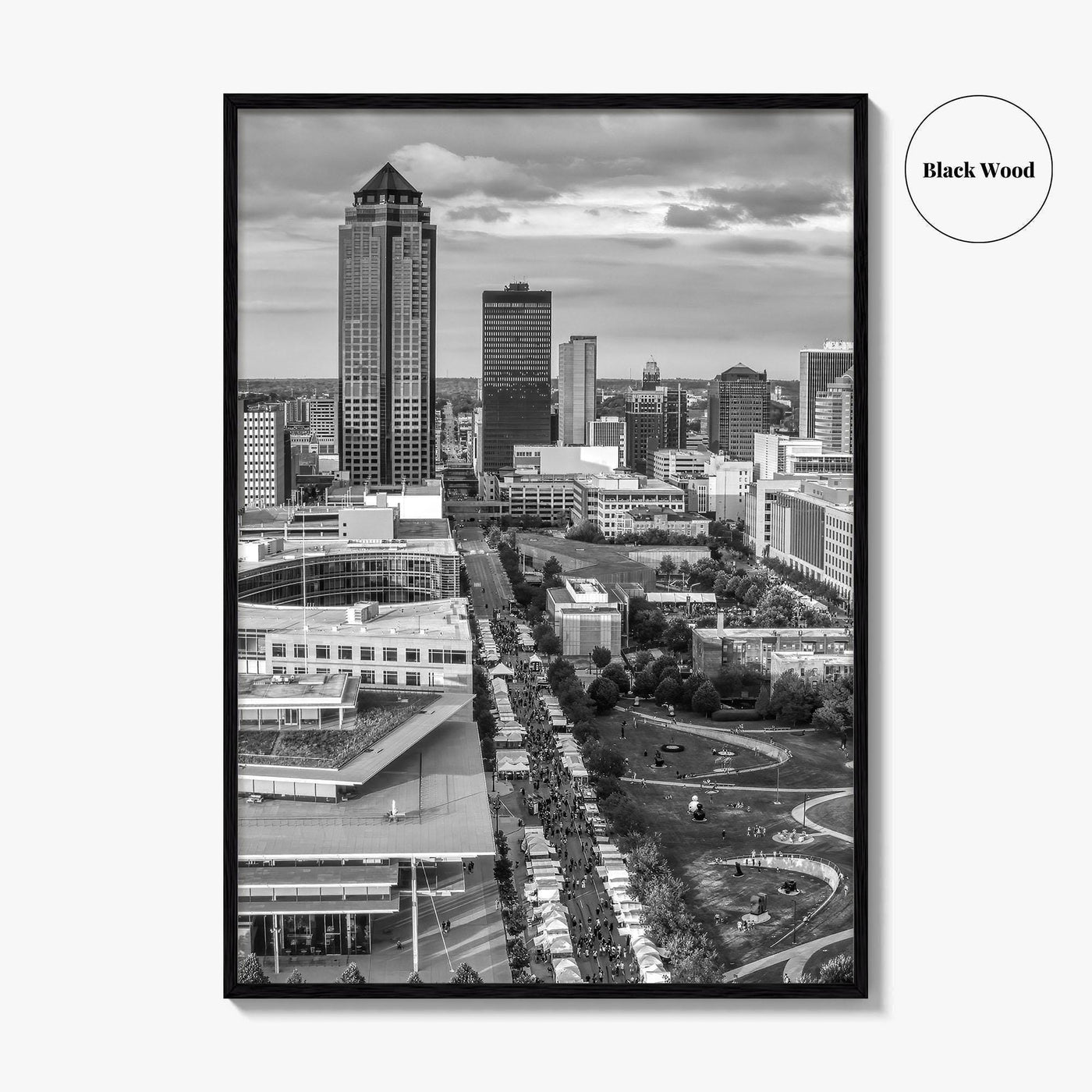 Des Moines Skyline Black and White Fine Art Photo Print, Iowa Poster, United States
