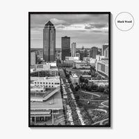 Des Moines Skyline Black and White Fine Art Photo Print, Iowa Poster, United States