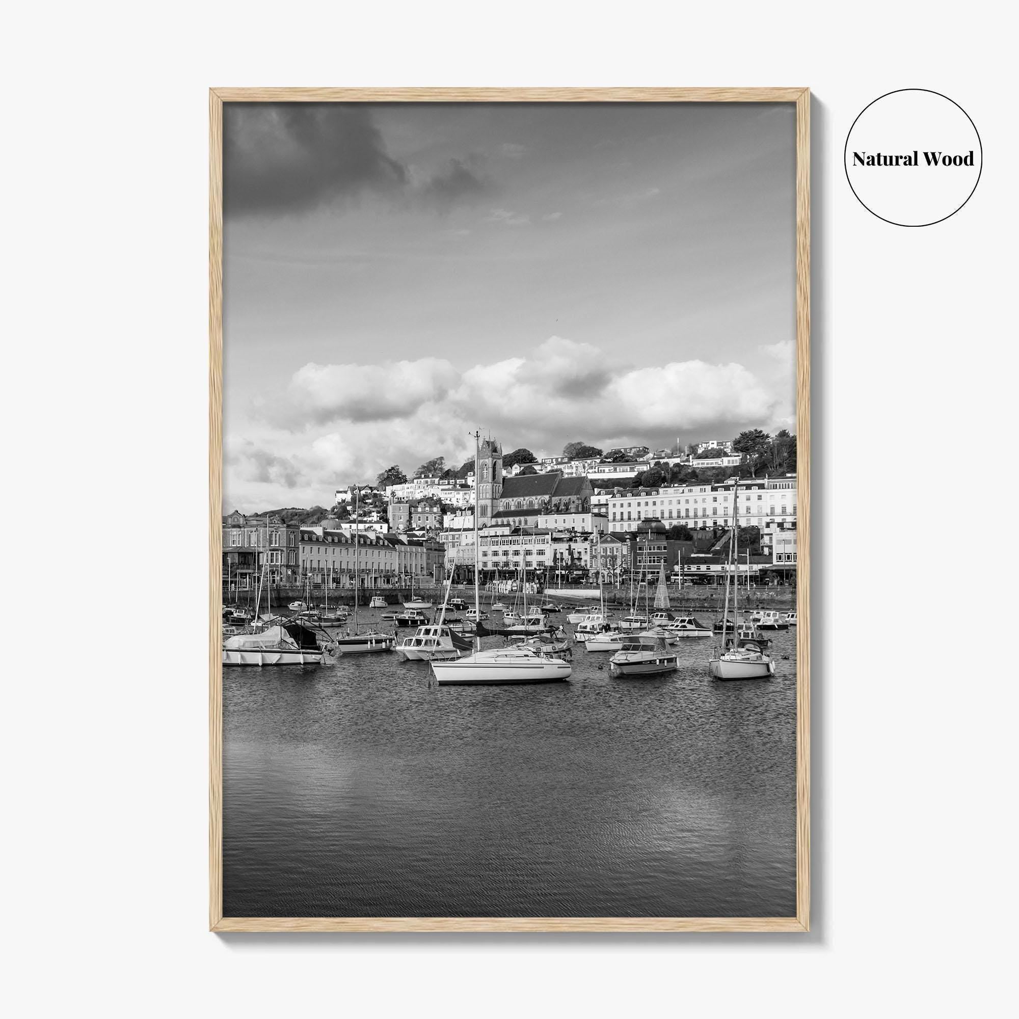 Torquay Black and White Fine Art Photo Print, Inner Harbour Devon England Torbay Poster
