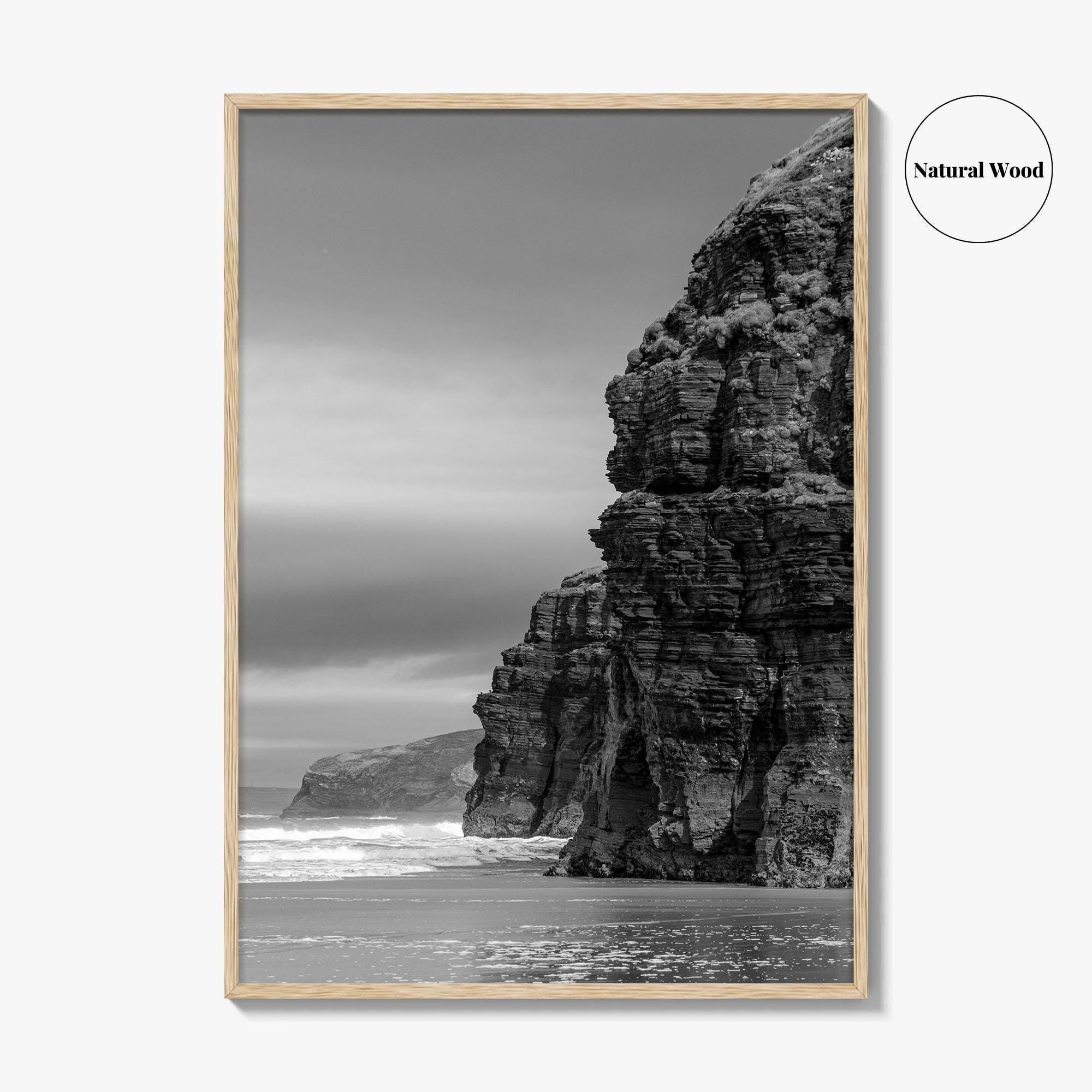 Ballybunion Beach Black and White Fine Art Photo Print, County Kerry Ireland, Cliffs Poster
