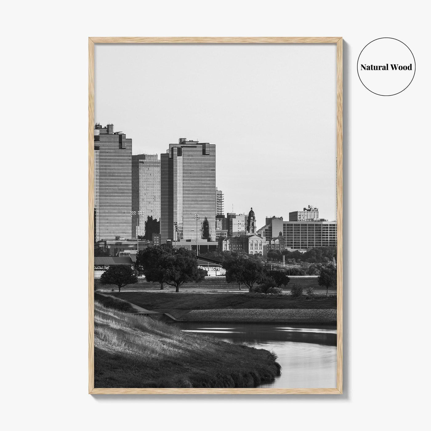 Fort Worth Skyline Black and White Fine Art Photo Print, Trinity River Texas Poster