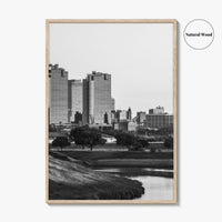 Fort Worth Skyline Black and White Fine Art Photo Print, Trinity River Texas Poster