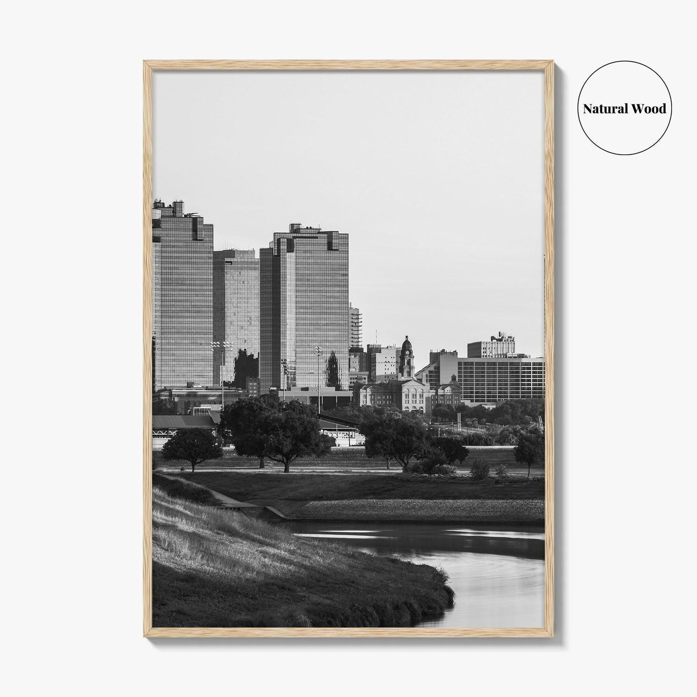 Fort Worth Skyline Black and White Fine Art Photo Print, Trinity River Texas Poster