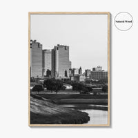 Fort Worth Skyline Black and White Fine Art Photo Print, Trinity River Texas Poster