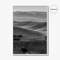 Tuscany Hills Black and White Fine Art Photo Print, Italy Landscape Wall Decor