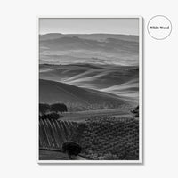 Tuscany Hills Black and White Fine Art Photo Print, Italy Landscape Wall Decor