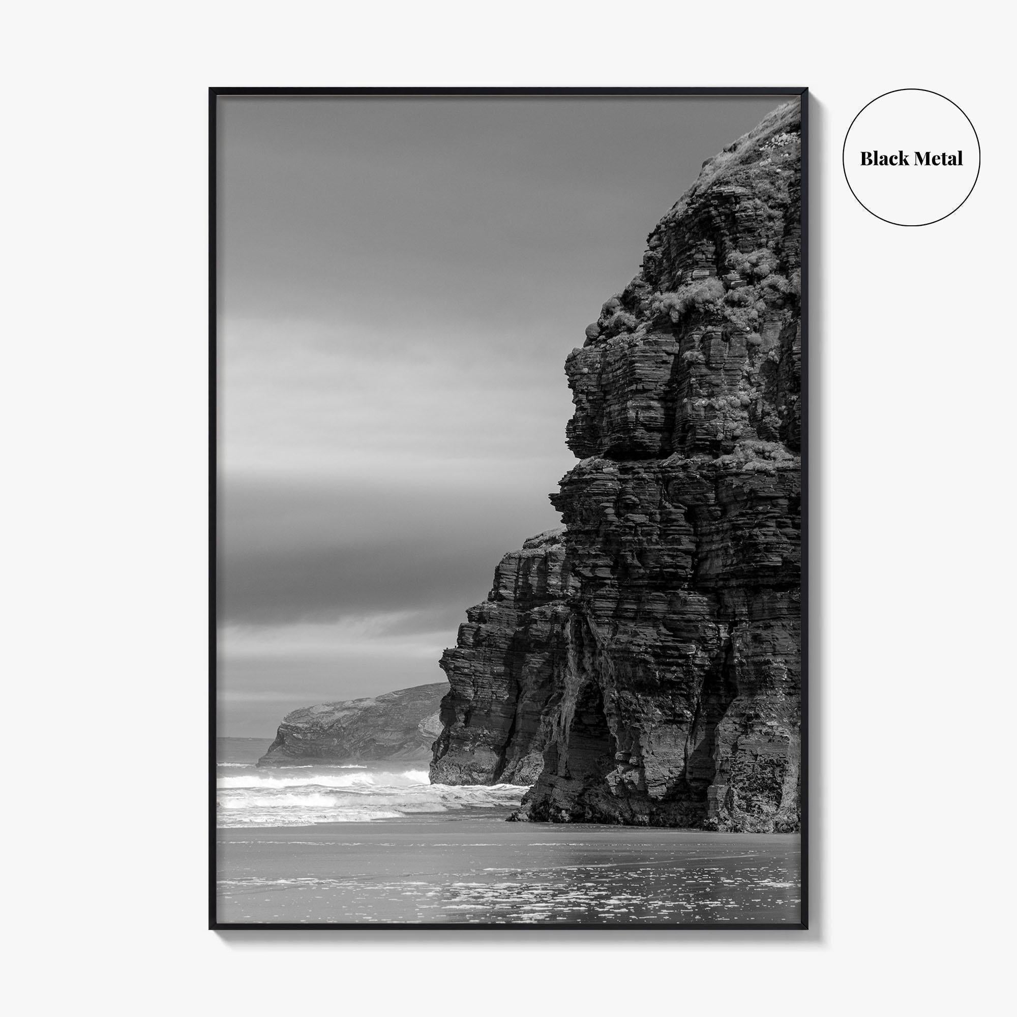 Ballybunion Beach Black and White Fine Art Photo Print, County Kerry Ireland, Cliffs Poster