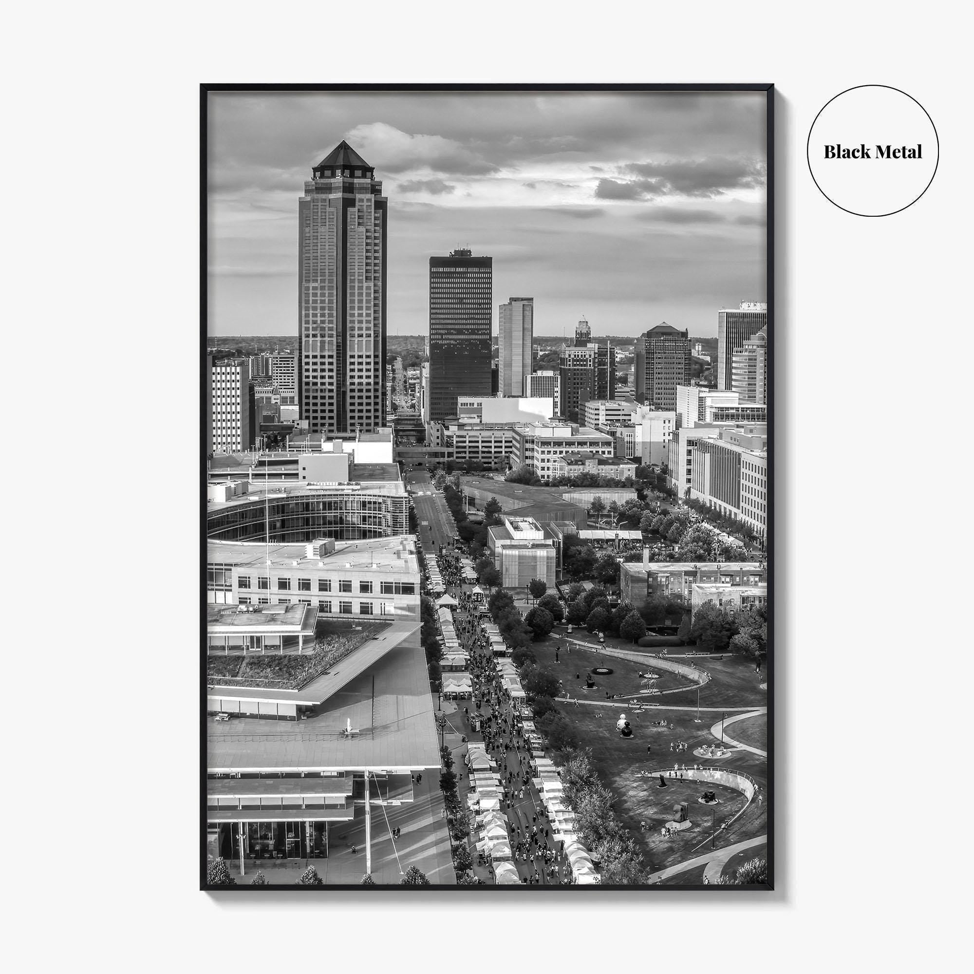 Des Moines Skyline Black and White Fine Art Photo Print, Iowa Poster, United States