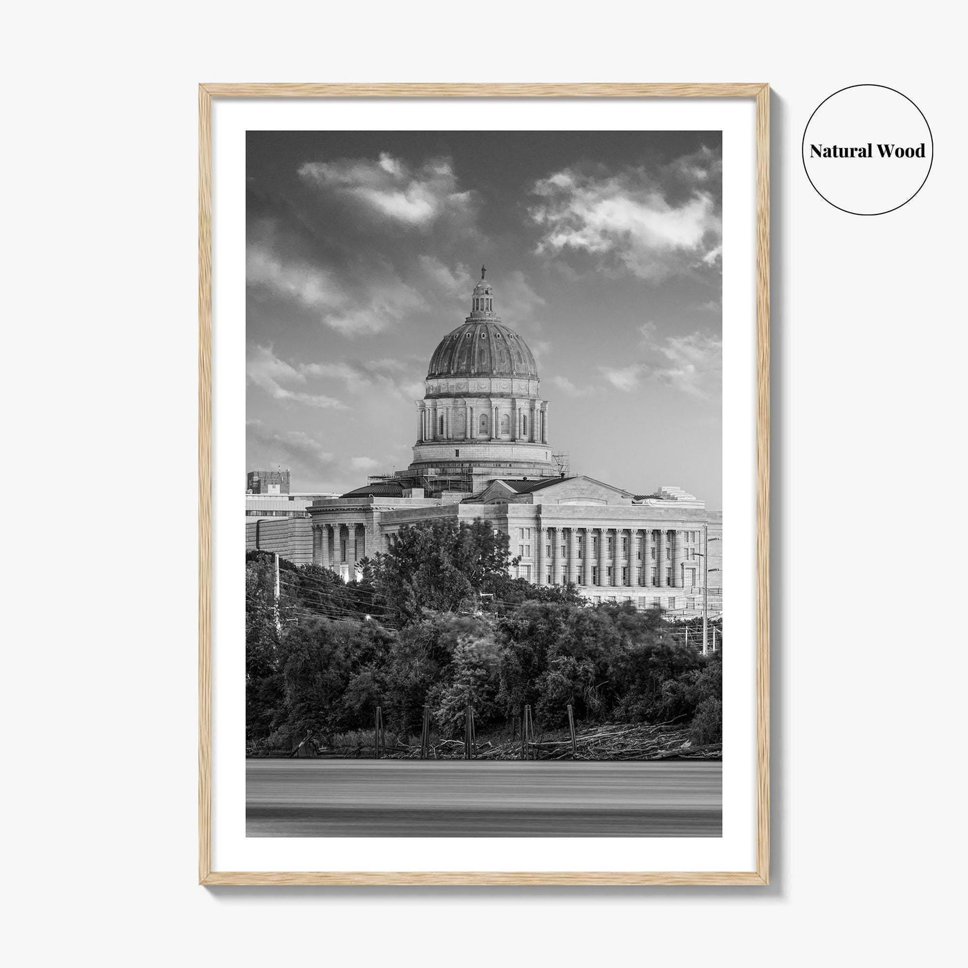 Jefferson City Skyline Black and White Fine Art Photo Print, State Capitol Missouri Poster