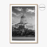 Jefferson City Skyline Black and White Fine Art Photo Print, State Capitol Missouri Poster