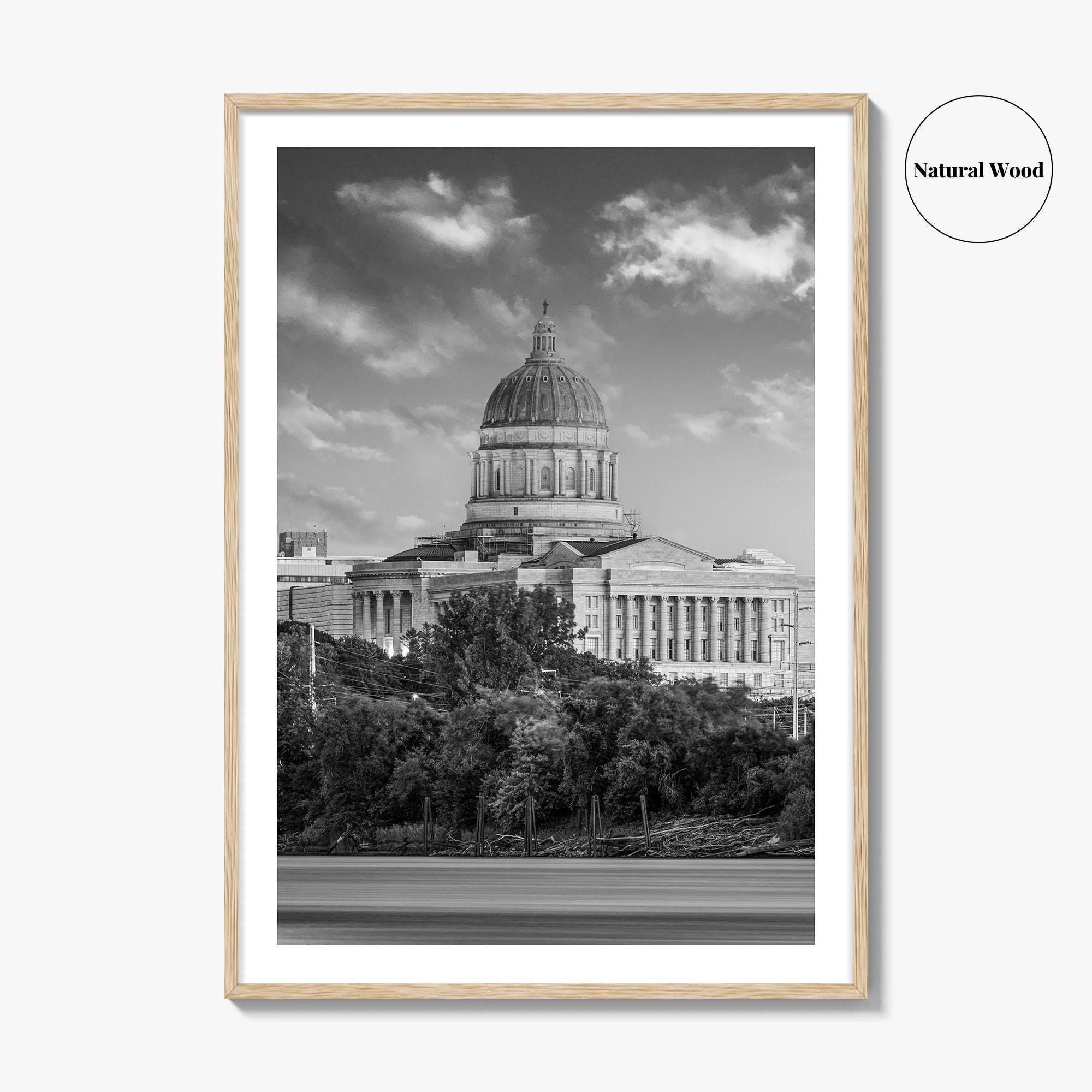 Jefferson City Skyline Black and White Fine Art Photo Print, State Capitol Missouri Poster