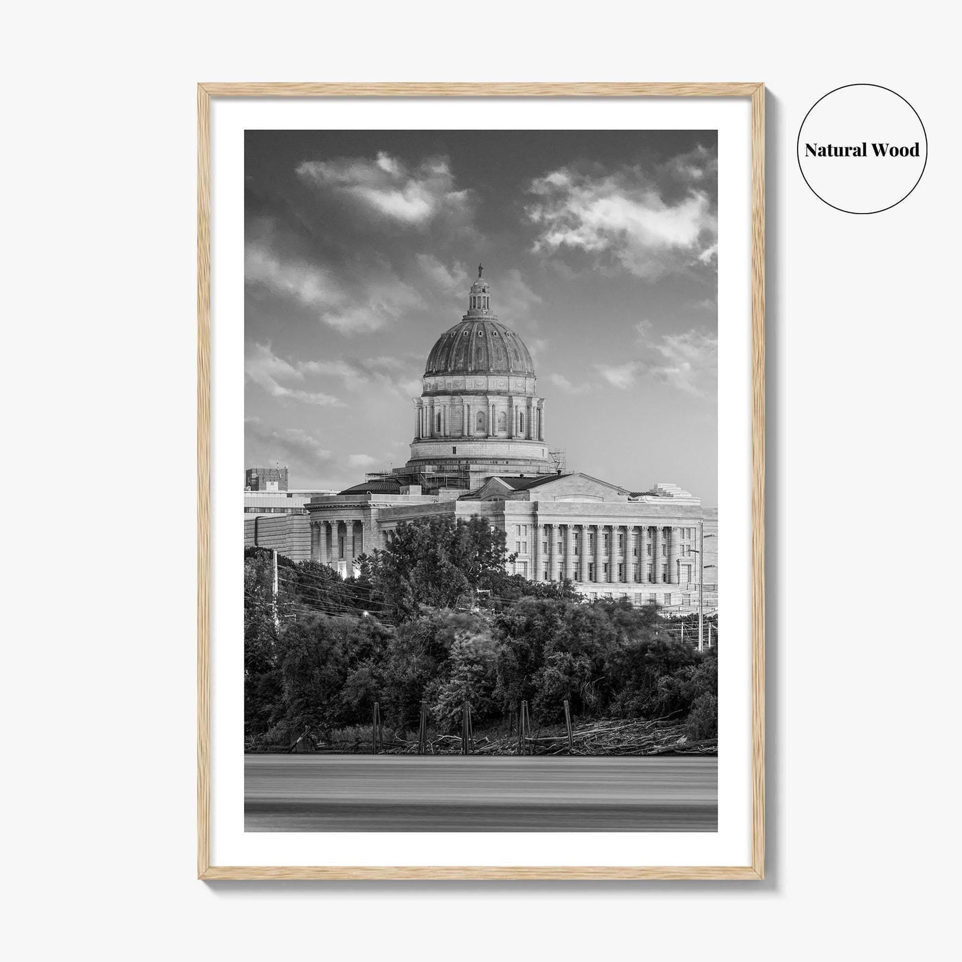 Jefferson City Skyline Black and White Fine Art Photo Print, State Capitol Missouri Poster