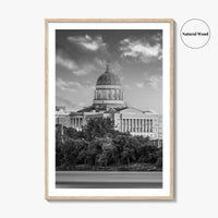Jefferson City Skyline Black and White Fine Art Photo Print, State Capitol Missouri Poster