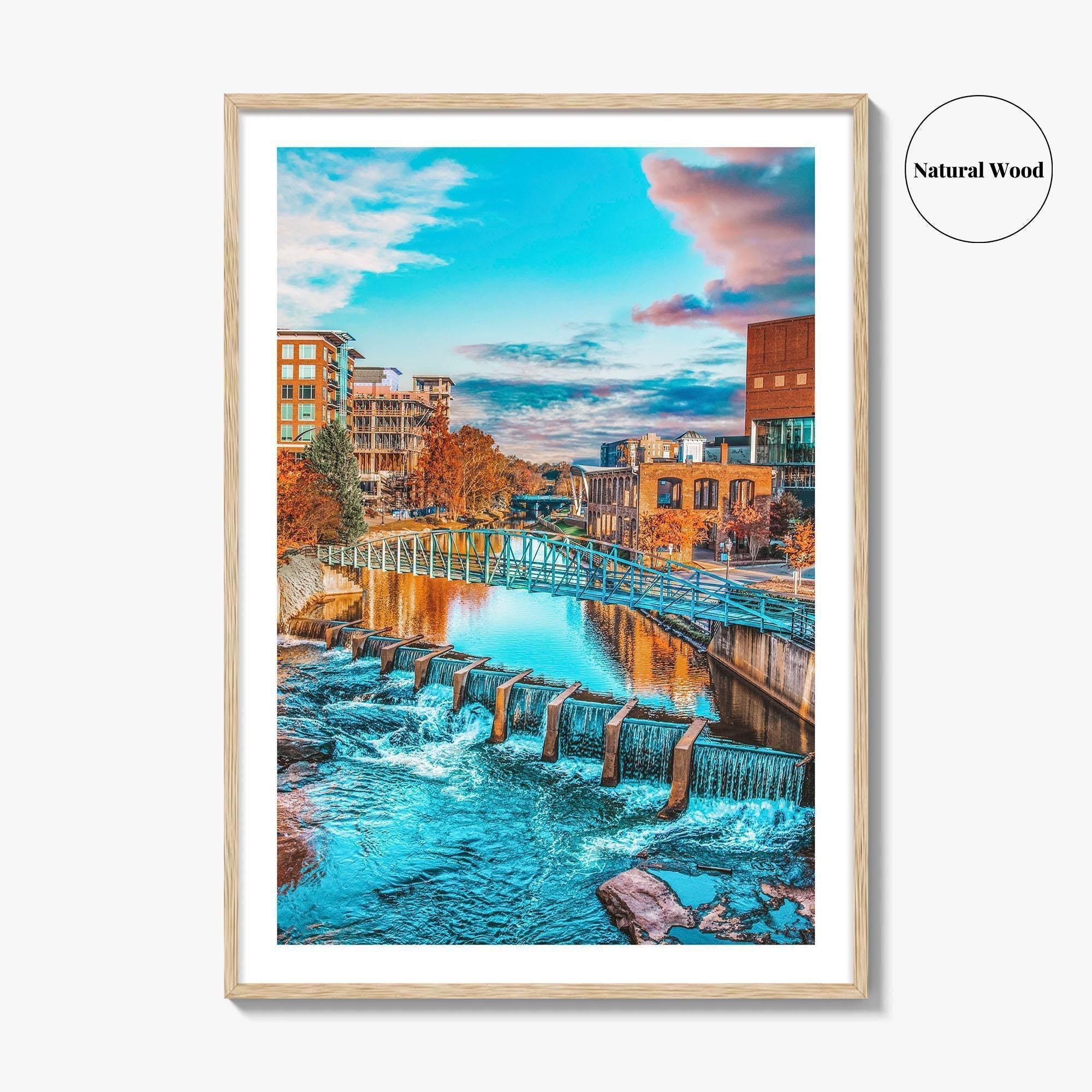 Greenville Skyline Fine Art Photo Print, Reedy River, SC, USA, Poster
