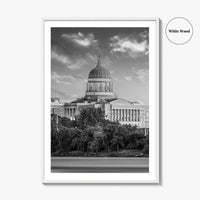 Jefferson City Skyline Black and White Fine Art Photo Print, State Capitol Missouri Poster