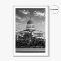 Jefferson City Skyline Black and White Fine Art Photo Print, State Capitol Missouri Poster