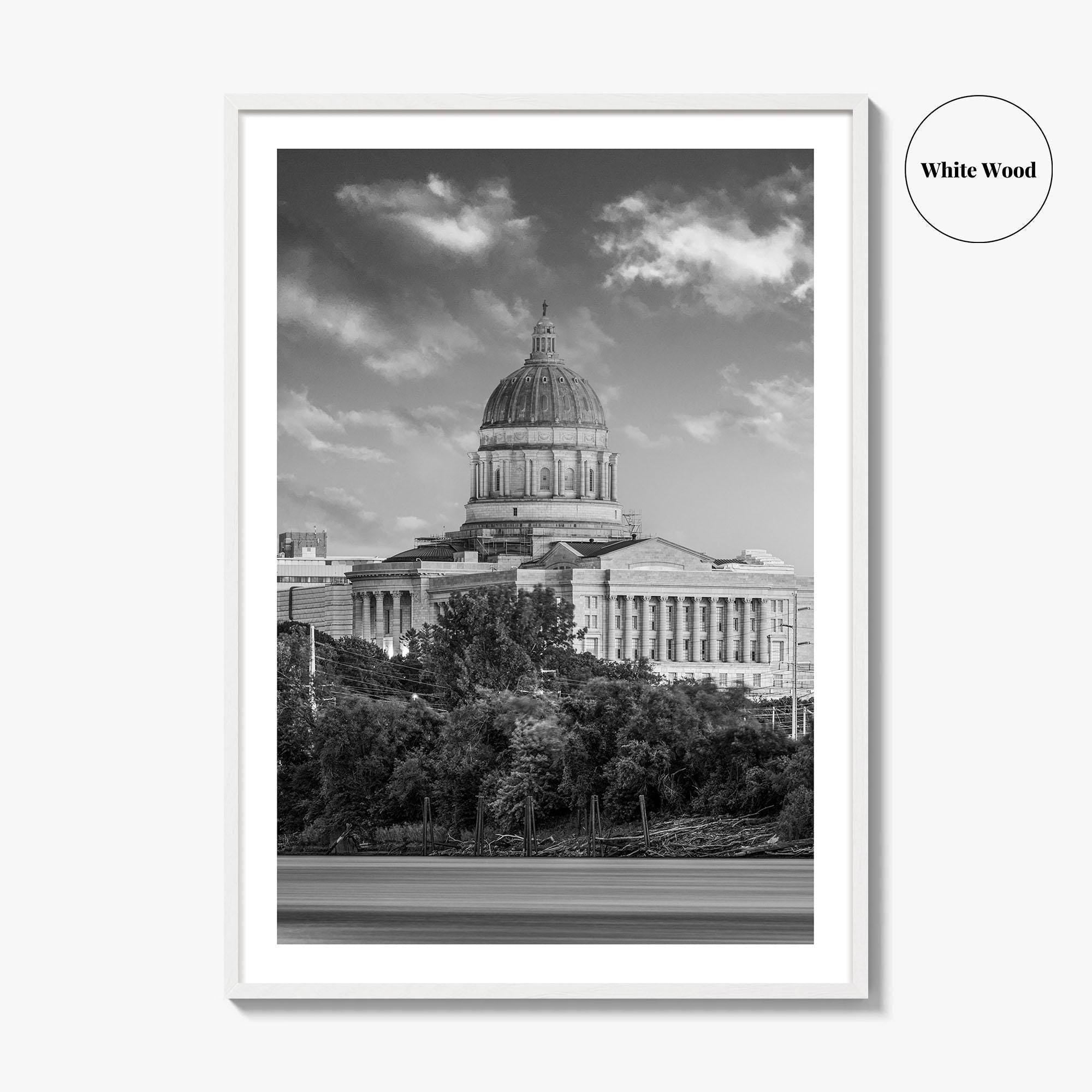 Jefferson City Skyline Black and White Fine Art Photo Print, State Capitol Missouri Poster