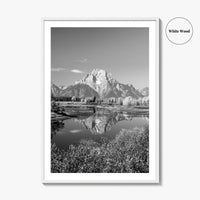 Grand Teton Black and White Fine Art Photo Print, Jackson Hole Mountains Wyoming Poster