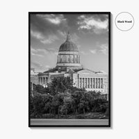 Jefferson City Skyline Black and White Fine Art Photo Print, State Capitol Missouri Poster