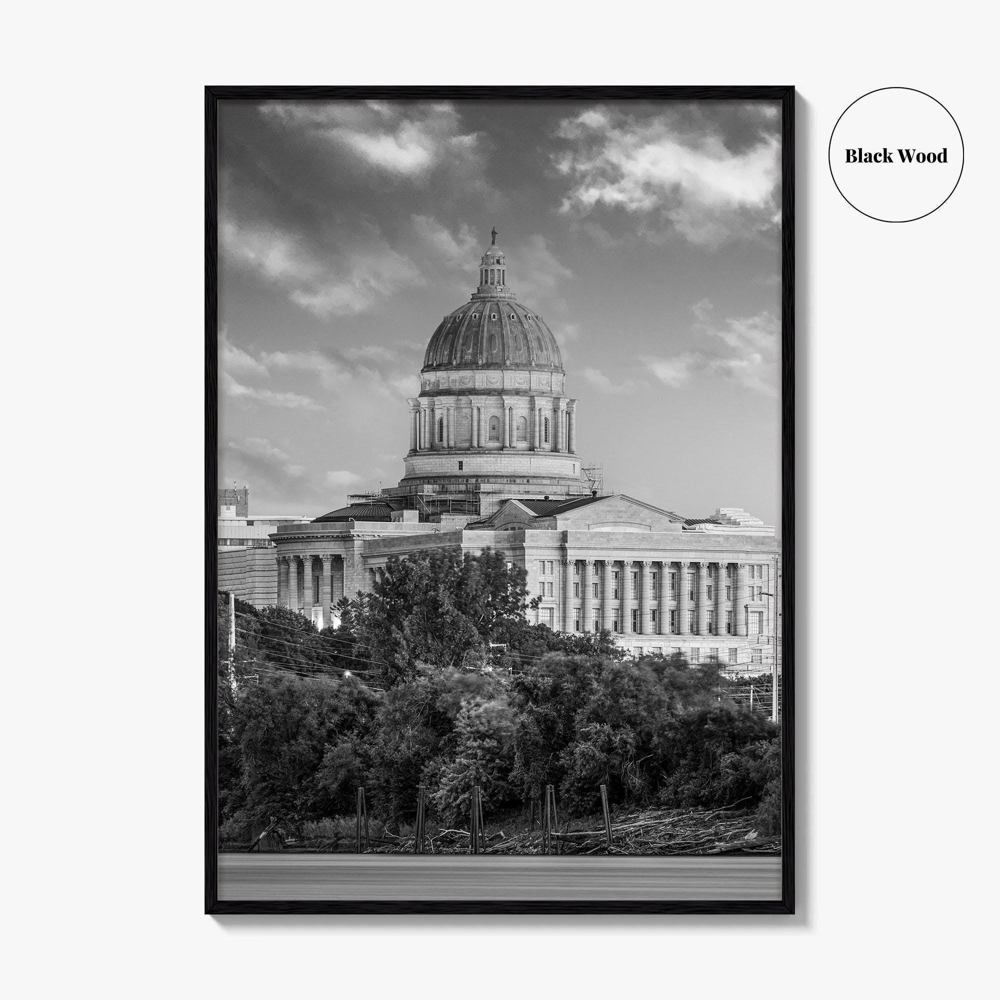 Jefferson City Skyline Black and White Fine Art Photo Print, State Capitol Missouri Poster