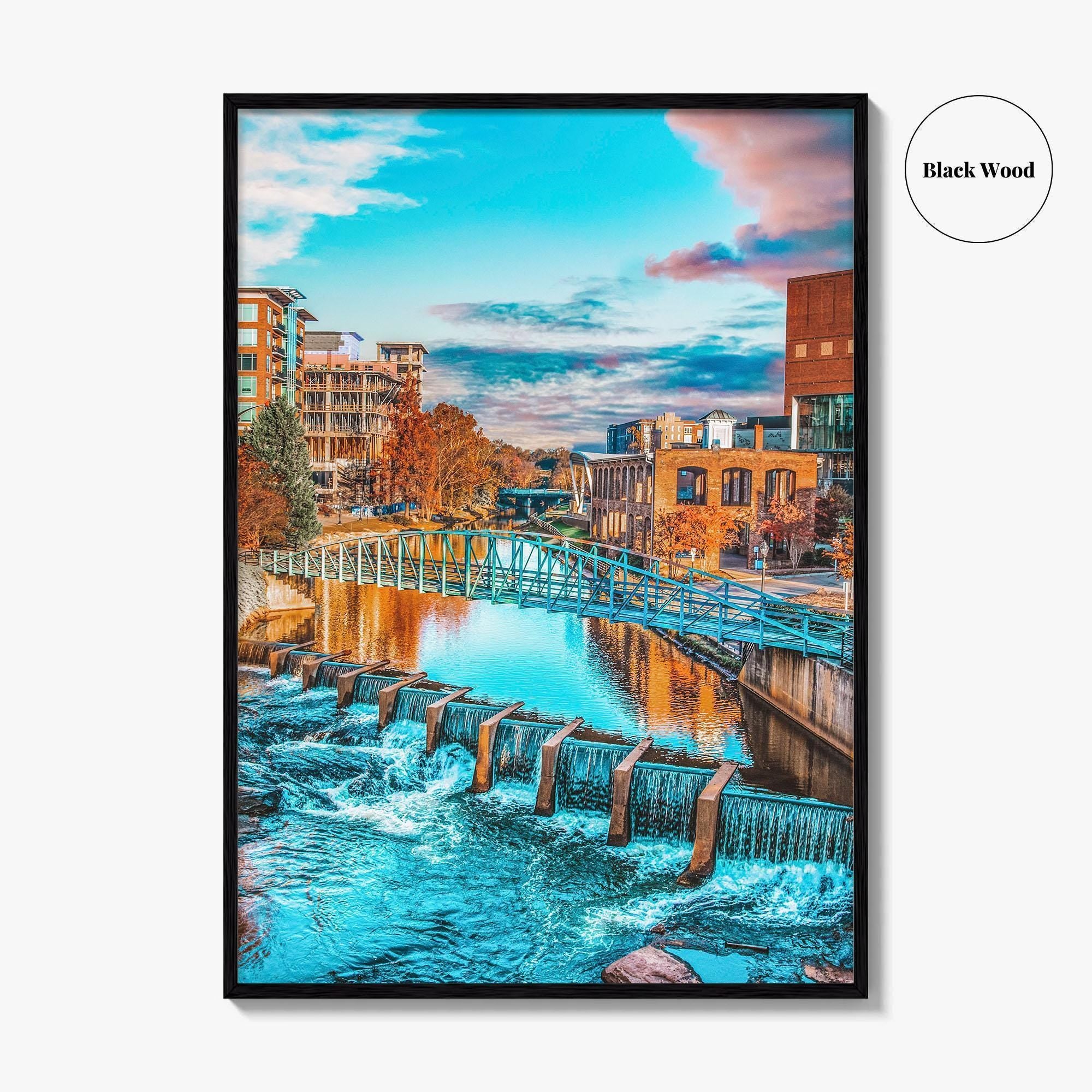 Greenville Skyline Fine Art Photo Print, Reedy River, SC, USA, Poster