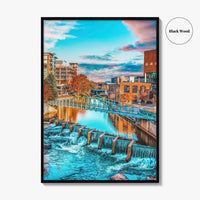 Greenville Skyline Fine Art Photo Print, Reedy River, SC, USA, Poster
