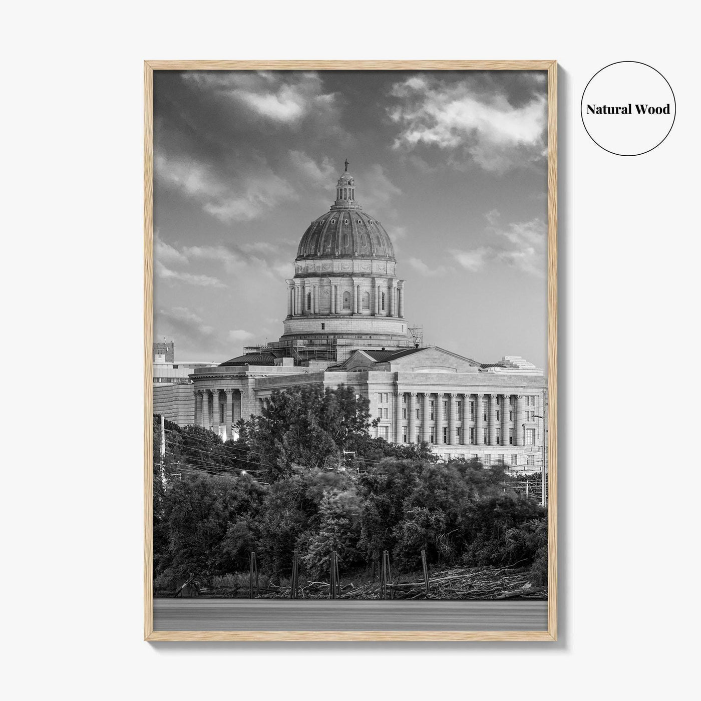 Jefferson City Skyline Black and White Fine Art Photo Print, State Capitol Missouri Poster