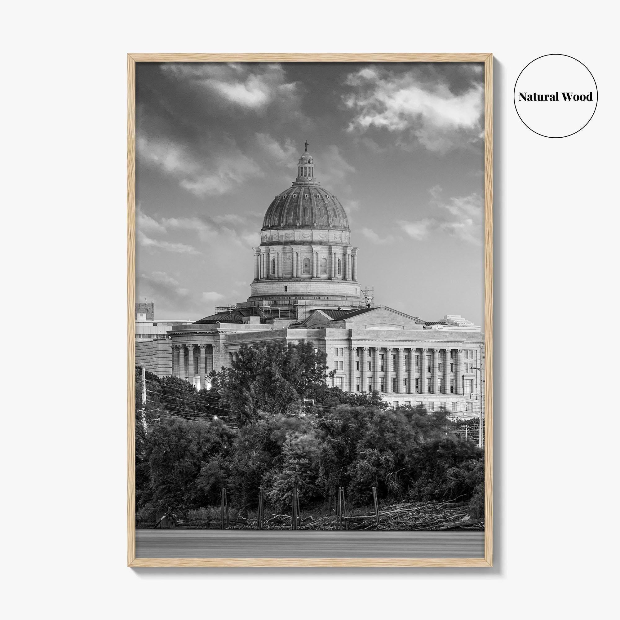 Jefferson City Skyline Black and White Fine Art Photo Print, State Capitol Missouri Poster