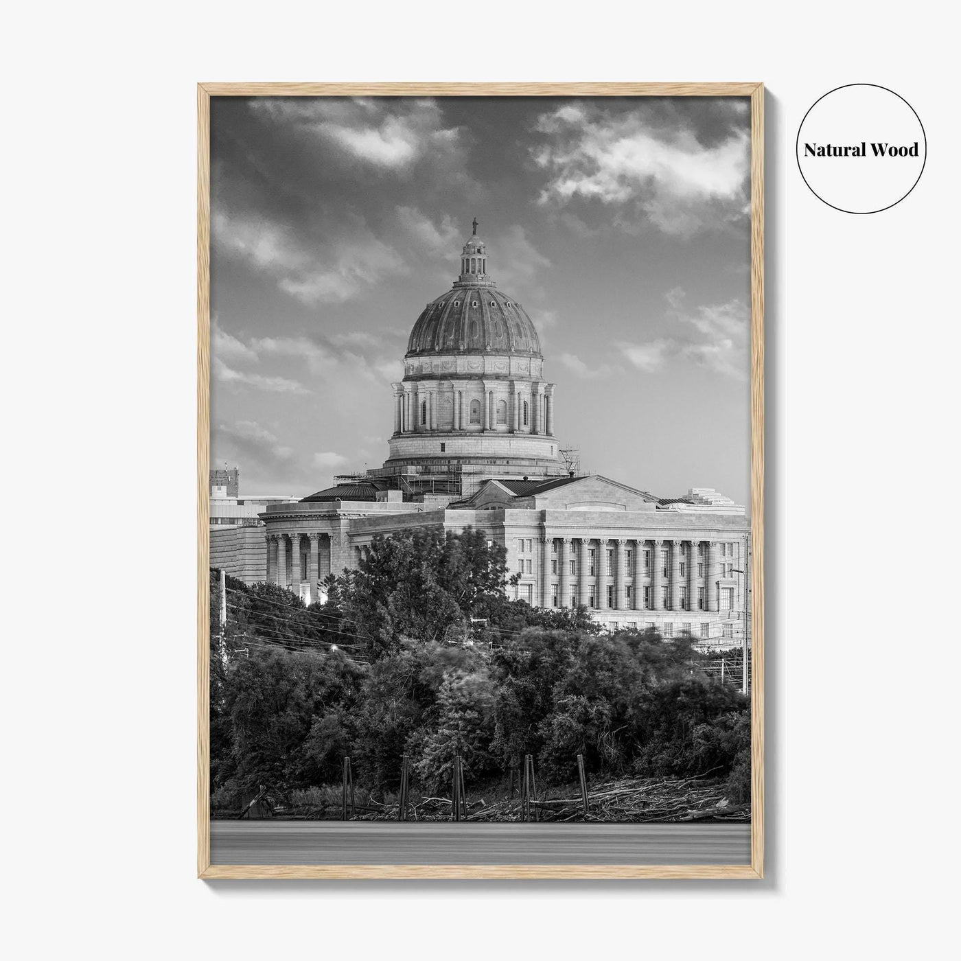 Jefferson City Skyline Black and White Fine Art Photo Print, State Capitol Missouri Poster
