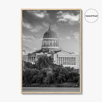 Jefferson City Skyline Black and White Fine Art Photo Print, State Capitol Missouri Poster