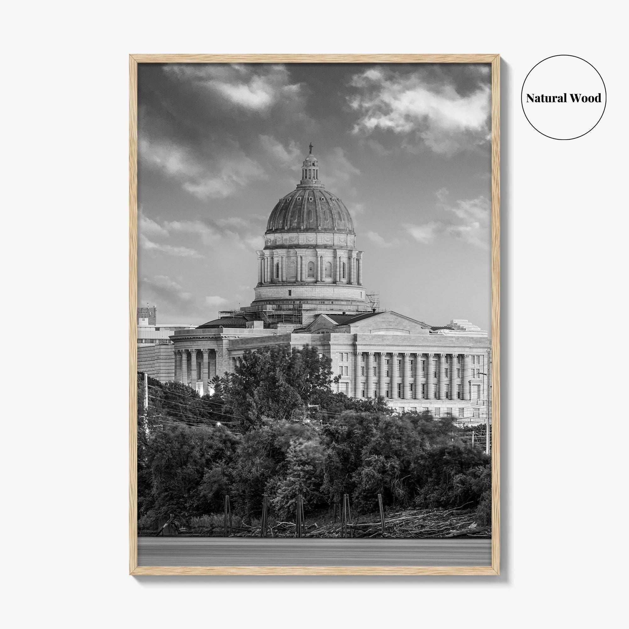 Jefferson City Skyline Black and White Fine Art Photo Print, State Capitol Missouri Poster