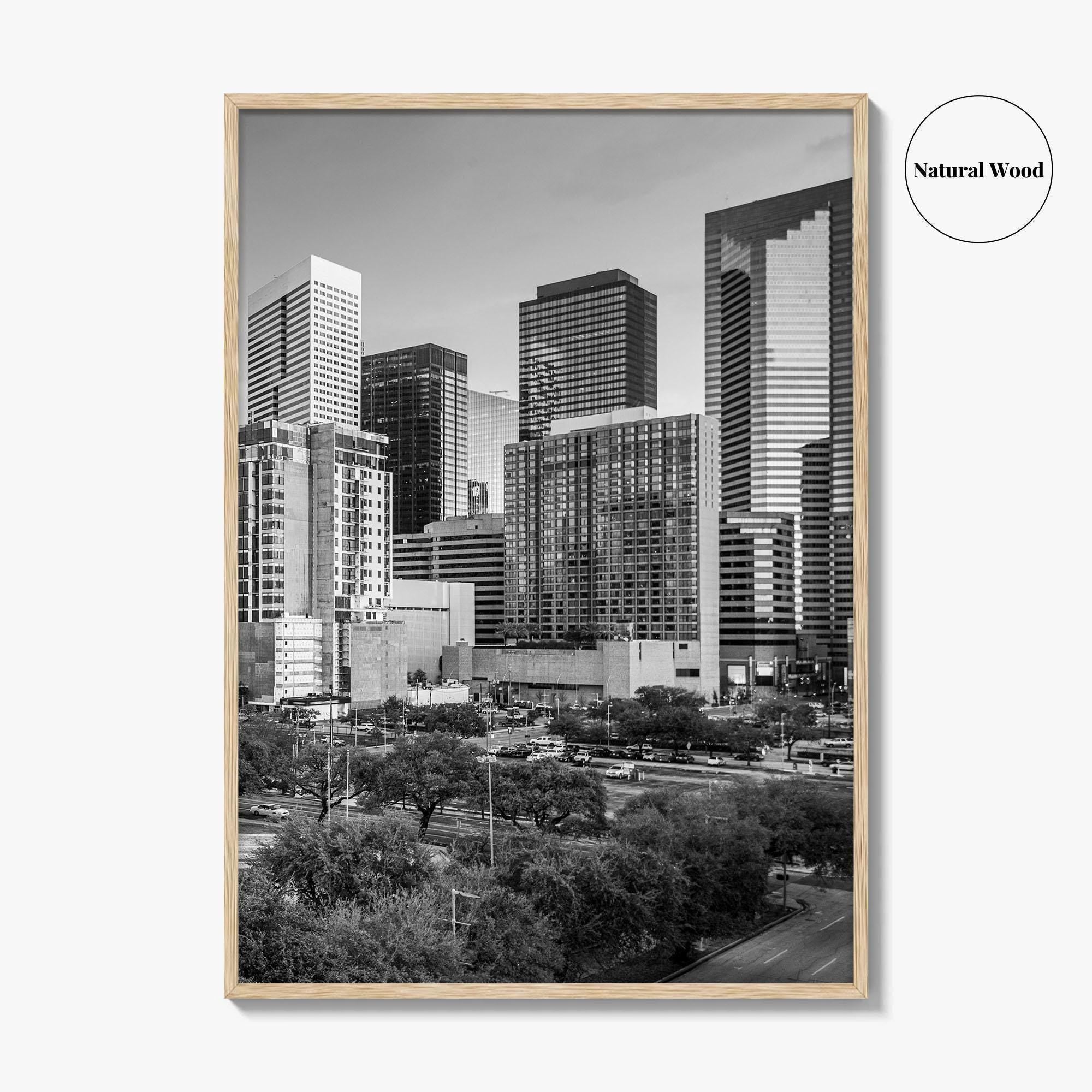 Houston Skyline Black and White Fine Art Photo Print, Texas Downtown Poster