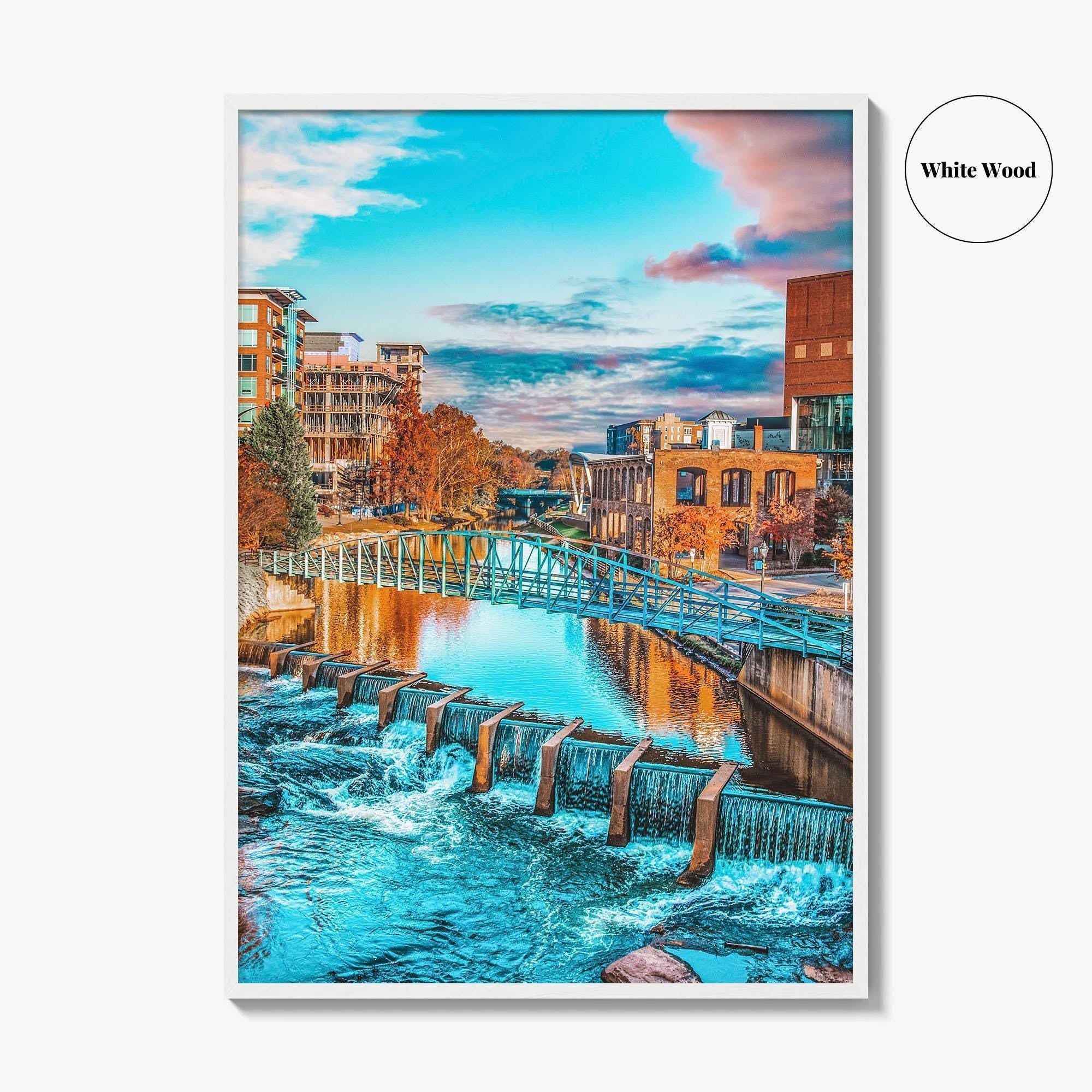 Greenville Skyline Fine Art Photo Print, Reedy River, SC, USA, Poster