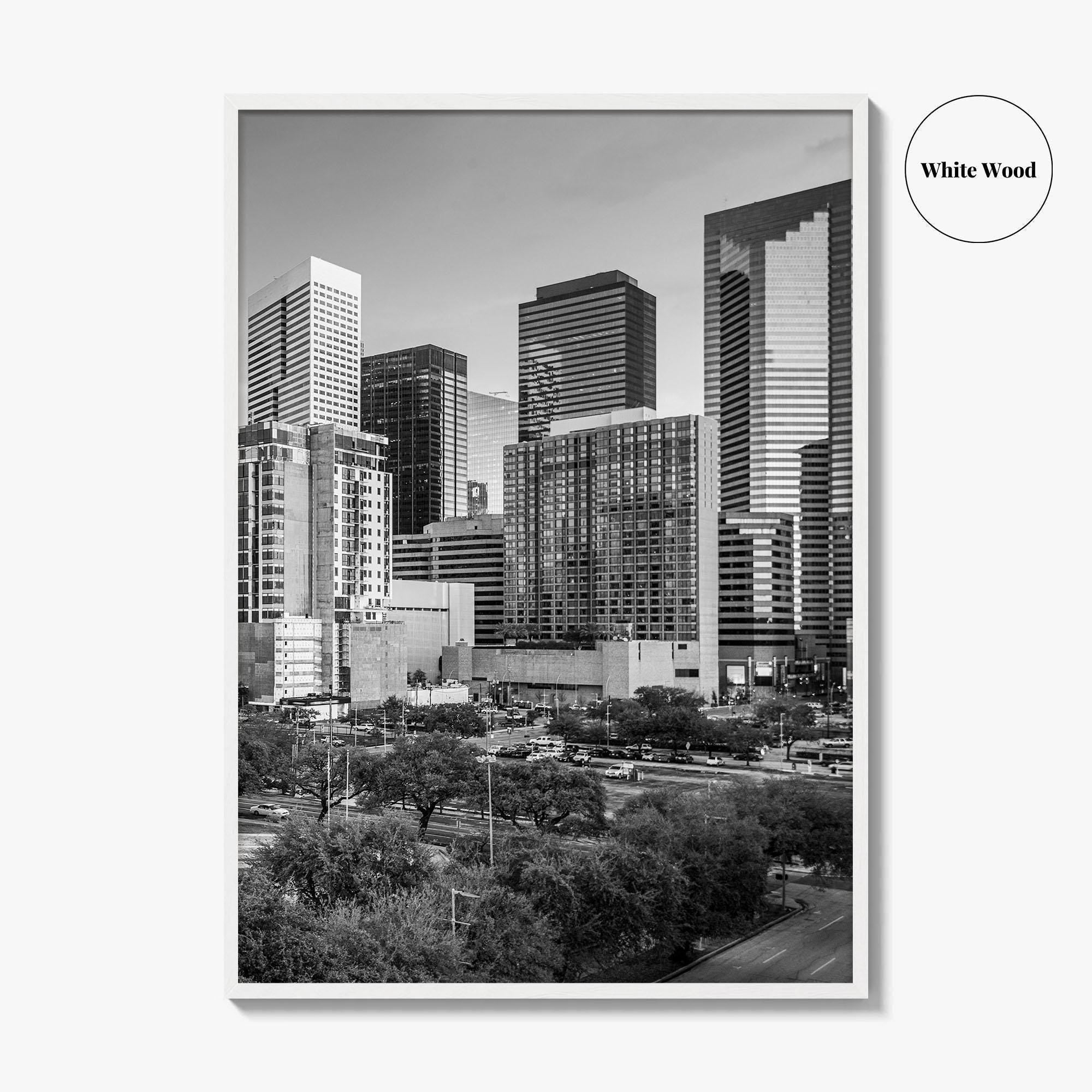 Houston Skyline Black and White Fine Art Photo Print, Texas Downtown Poster