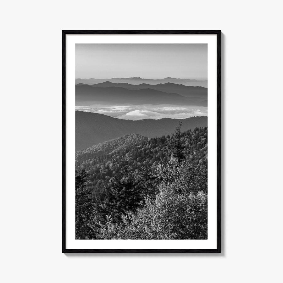 Great Smoky Mountains Black and White Fine Art Photo Print, Clingmans Dome Tennessee Poster