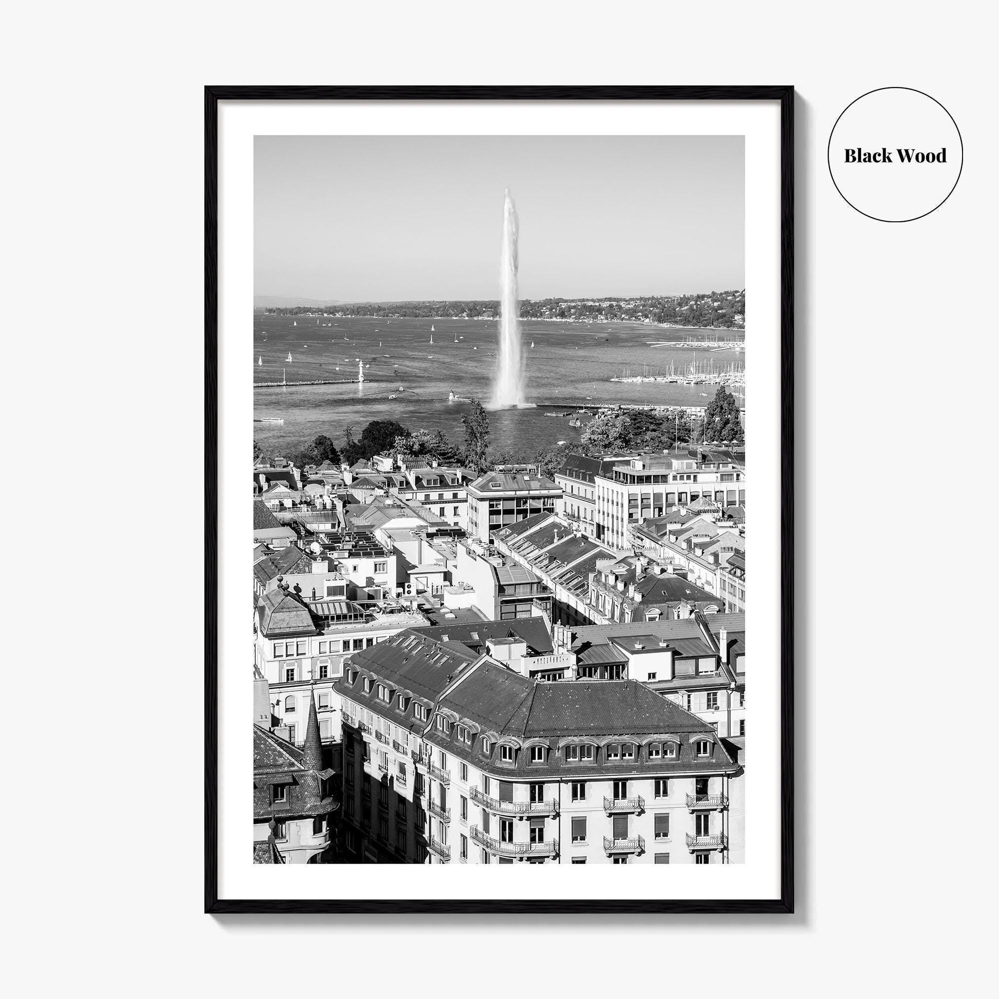 Geneva Black and White Fine Art Photo Print, Jet d'Eau, Lac Leman, Switzerland Poster