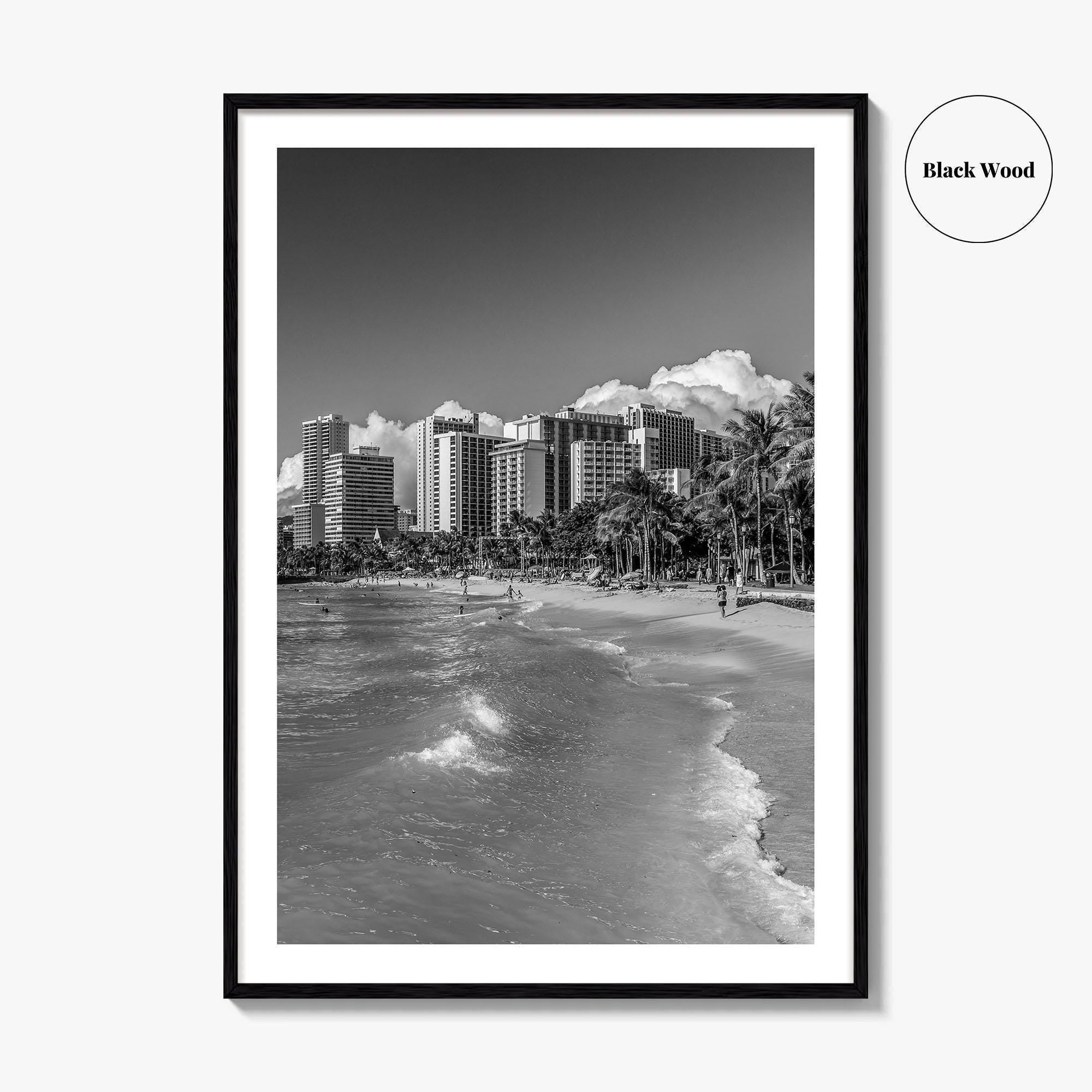 Honolulu Skyline Black and White Fine Art Photo Print, Waikiki Oahu Hawaii Poster