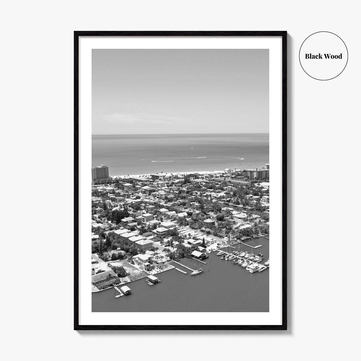Fort Myers Beach Black and White Fine Art Photo Print, Aerial, Florida, USA, Poster