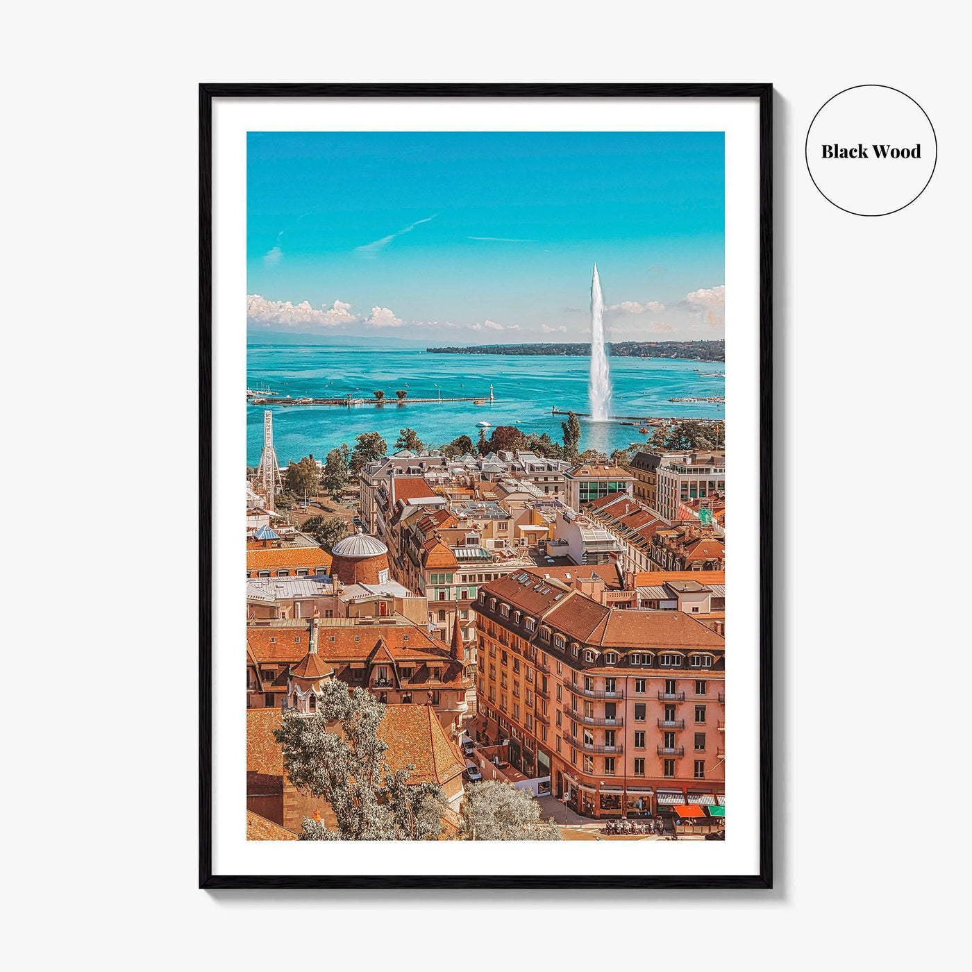 Geneva Skyline Fine Art Photo Print, Wall Decor Poster, Switzerland, Jet d'Eau, Lake Leman