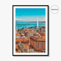 Geneva Skyline Fine Art Photo Print, Wall Decor Poster, Switzerland, Jet d'Eau, Lake Leman