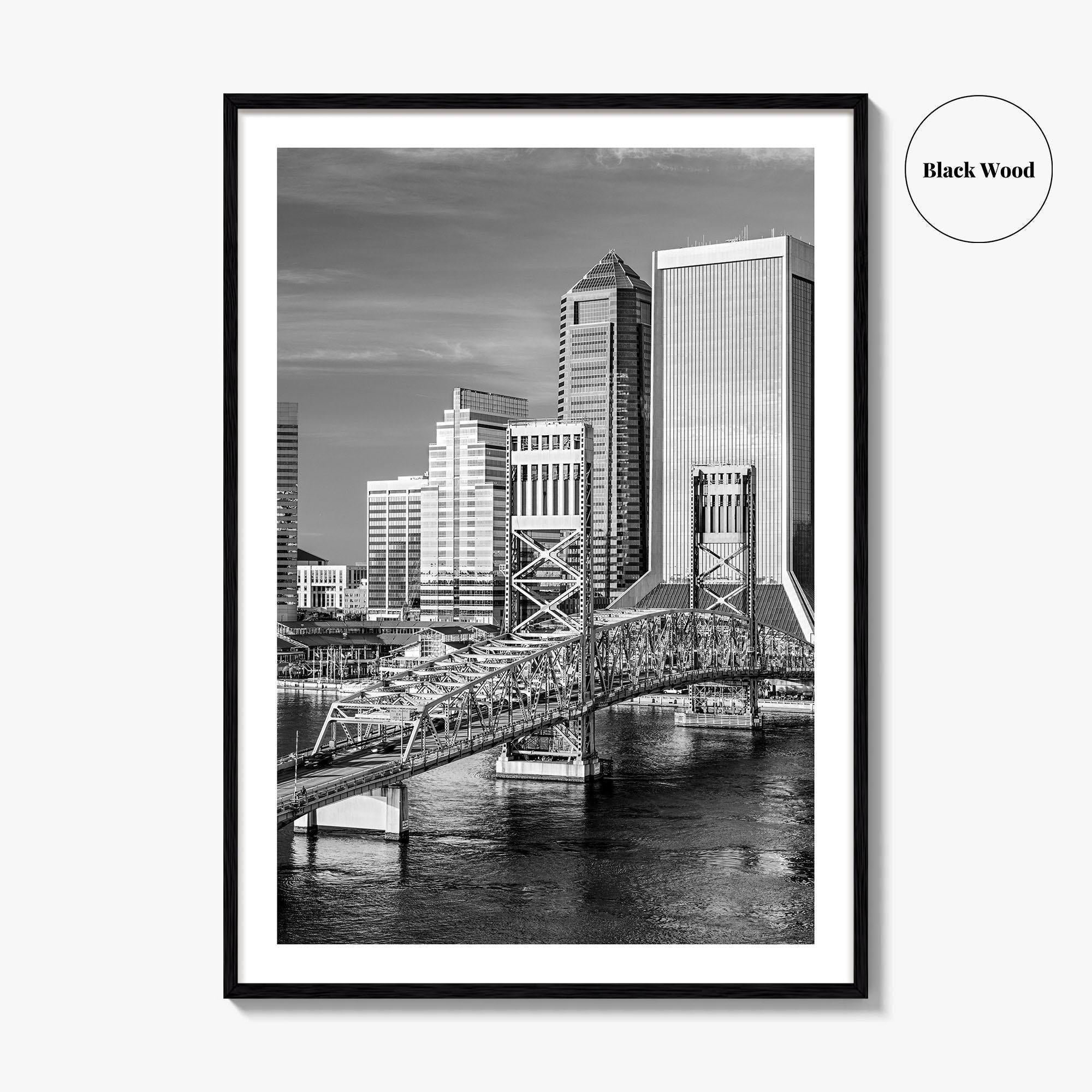 Jacksonville Skyline Black and White Fine Art Photo Print, St Johns River Poster